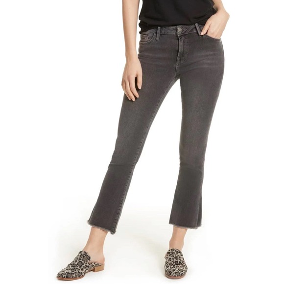 Free People Denim - Free People black cropped jean high rise pants raw hem fray women’s size 26